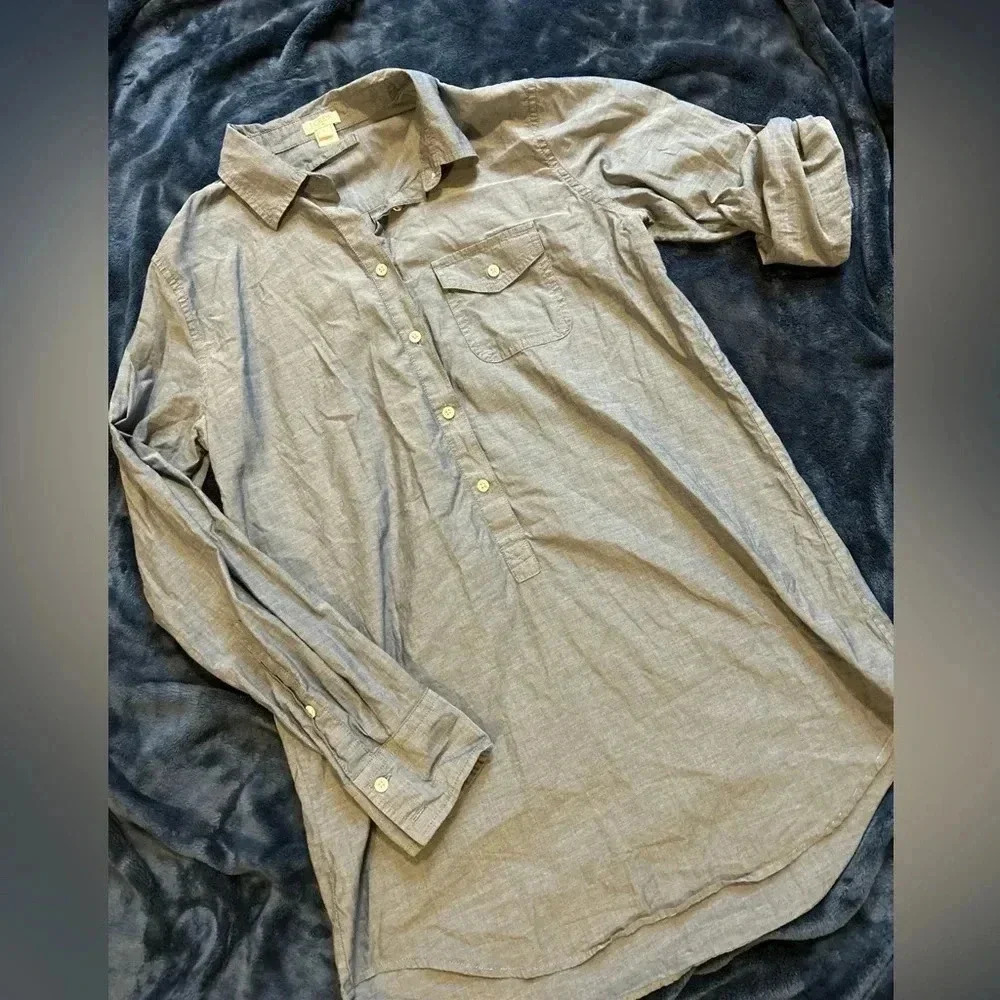 J. Crew Blue Chambray Button-Down Tunic Shirt